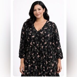 Chic Black Floral Long Sleeve Dress